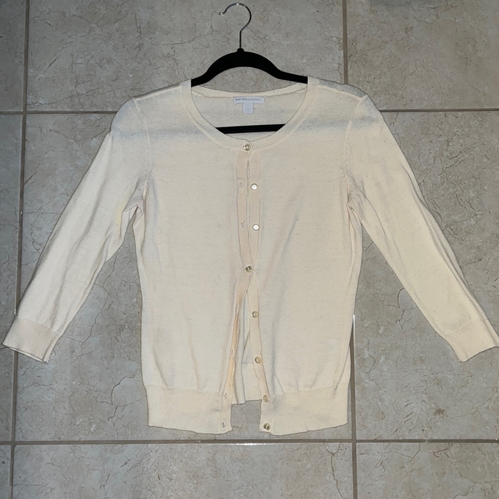 New York and company size XS cream colored button up cardigan long sleeved